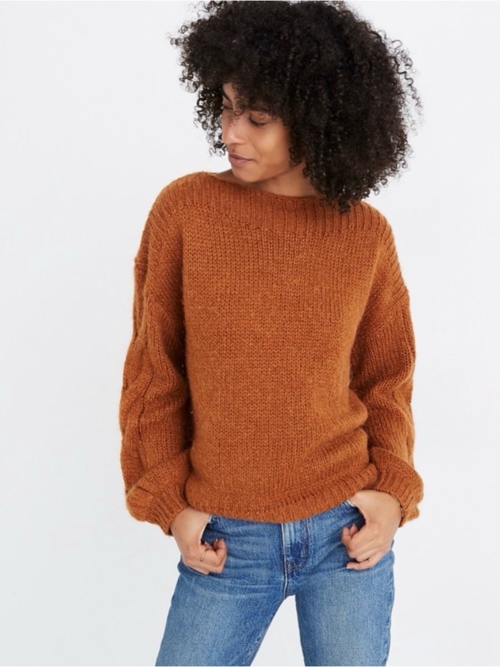Madewell Cable Sleeve Boatneck Sweater